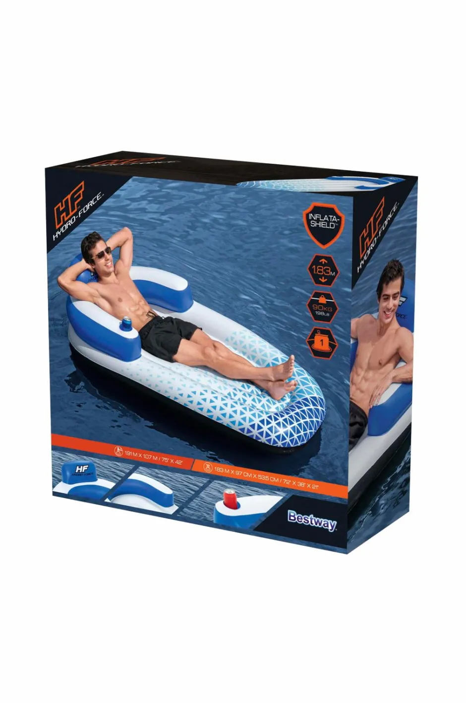 Bestway Loungemadras Hydro Force Indigo Wave Lounge 1,91 m x 1,07 m^Dame Friluftsliv|Friluftsliv