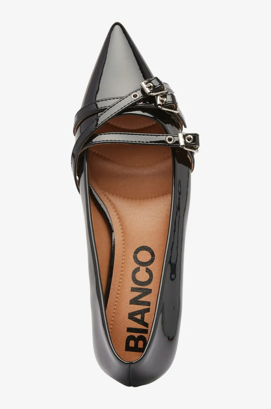 Bianco Ballerinasko Biabari Pointy Flat Buckle Faux Leather^Dame Ballerinasko