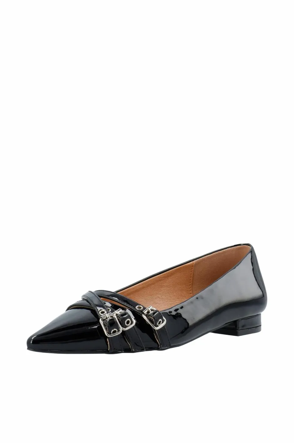 Bianco Ballerinasko Biabari Pointy Flat Buckle Faux Leather^Dame Ballerinasko