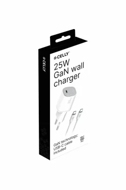 Celly Usb-oplader Gan 1 x Usb-c PD 25w + usb-c-kabel^ Mobiltelefoner, Tablets & Tilbehør
