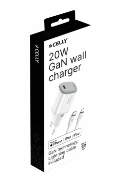 Outlet Usb-oplader Gan 1 x Usb-c PD 20w + Lightning-kabel Mobiltelefoner, Tablets & Tilbehør