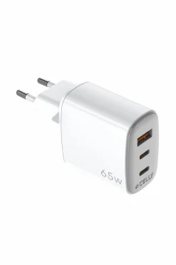 Celly Usb-oplader Gan 1 x Usb-a + 2 x Usb-c PD 65w^ Mobiltelefoner, Tablets & Tilbehør