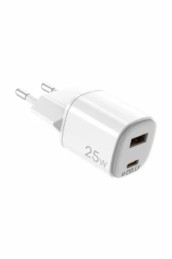 Celly Usb-oplader Gan 1 x Usb-a + 1 x Usb-c PD 25w^ Mobiltelefoner, Tablets & Tilbehør