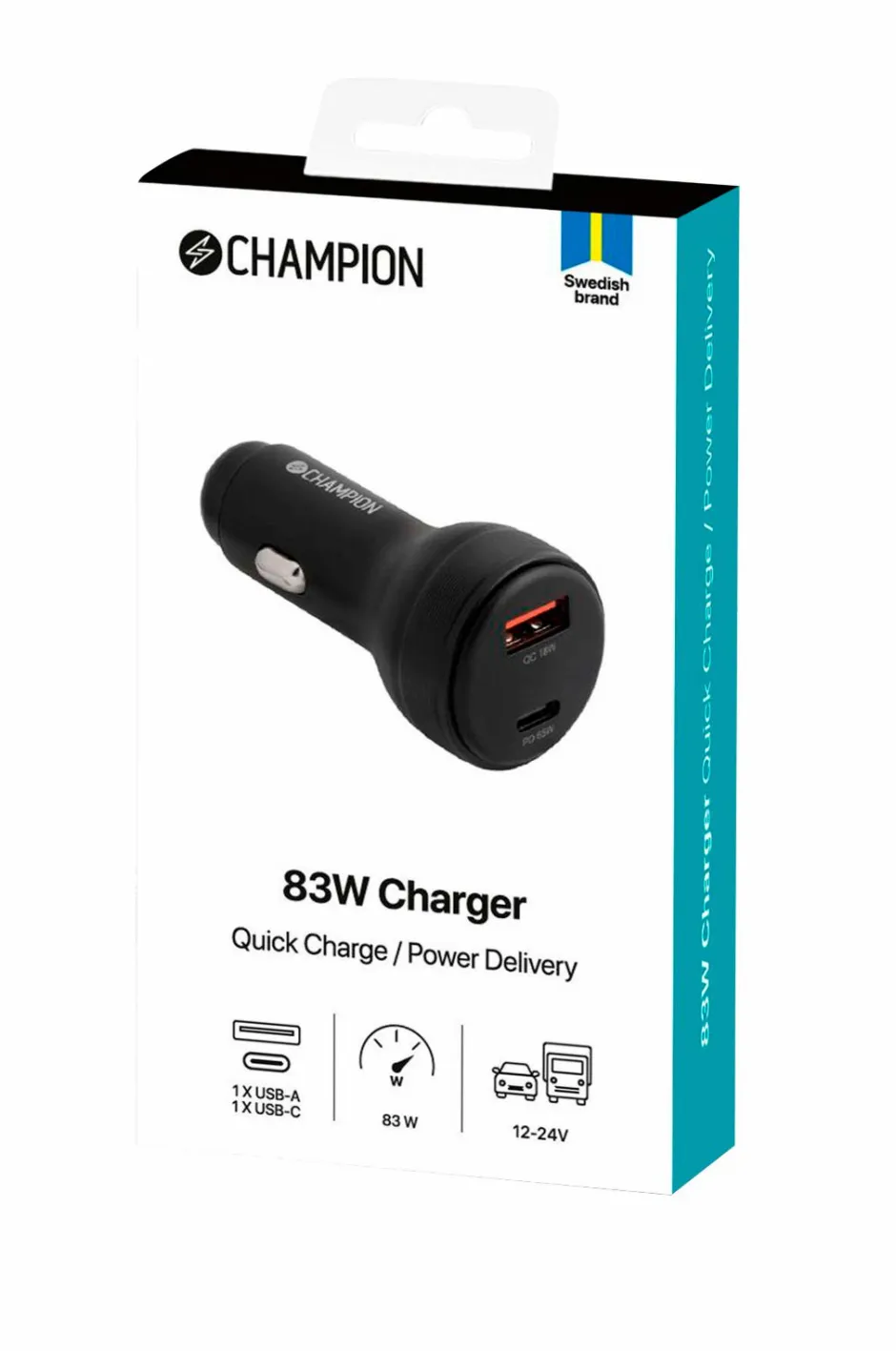 Champion Nordic Biloplader 83W 2-port QC/PD^ Mobiltelefoner, Tablets & Tilbehør