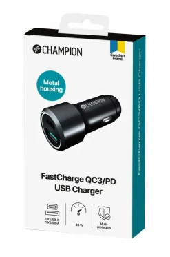 Champion Nordic Biloplader 43 W 2-port^ Mobiltelefoner, Tablets & Tilbehør