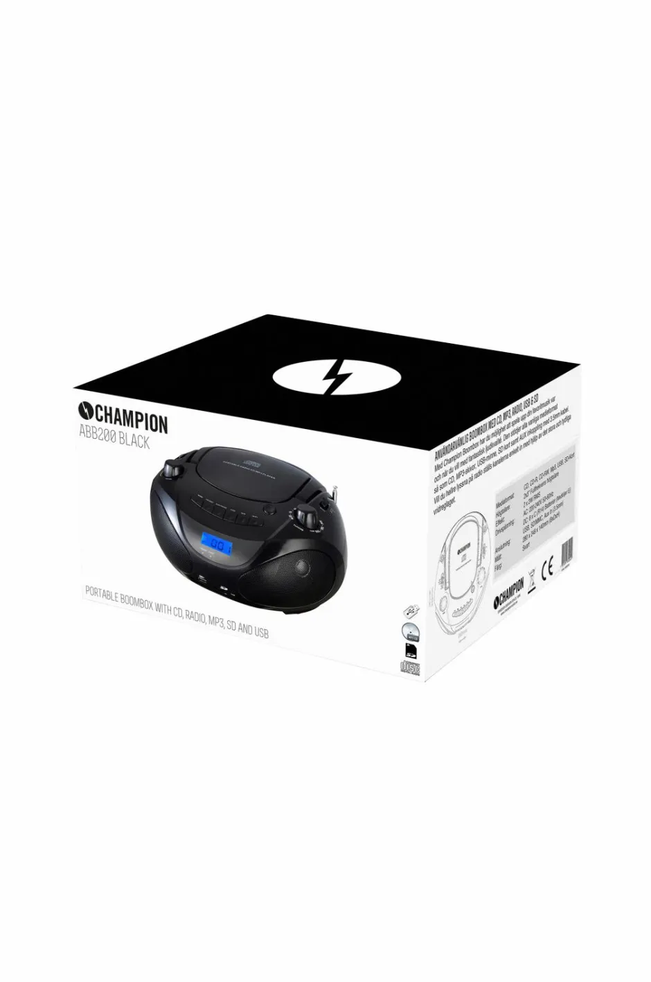 Champion Nordic Boombox CD/Radio/MP3/USB Black ABB200B^ Tv, Lyd & Det Smarte Hjem