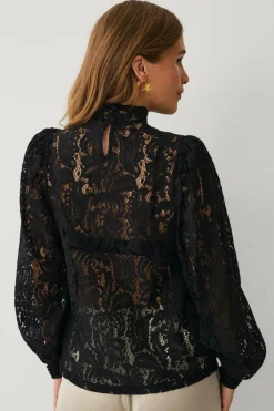 Ellos Collection Blondebluse med høj halsudskæring^Dame Skjorter & Bluser