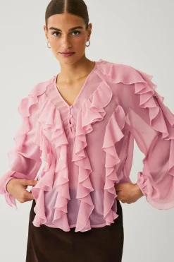 Outlet Collection Bluse med volanter Dame Skjorter & Bluser