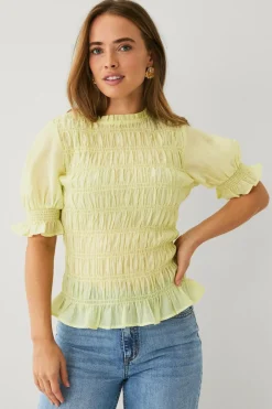 Ellos Collection Bluse med smock og pufærmer^Dame Skjorter & Bluser