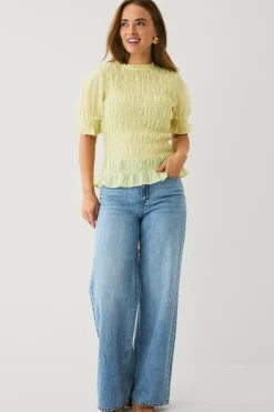 Ellos Collection Bluse med smock og pufærmer^Dame Skjorter & Bluser