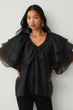 Collection Bluse med sommerfugleærmer Dame Skjorter & Bluser