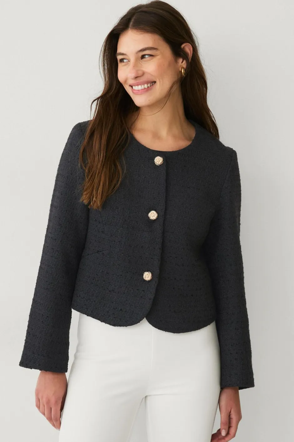 Discount Collection Bouclé-jakke med guldknapper Dame Blazere & Veste