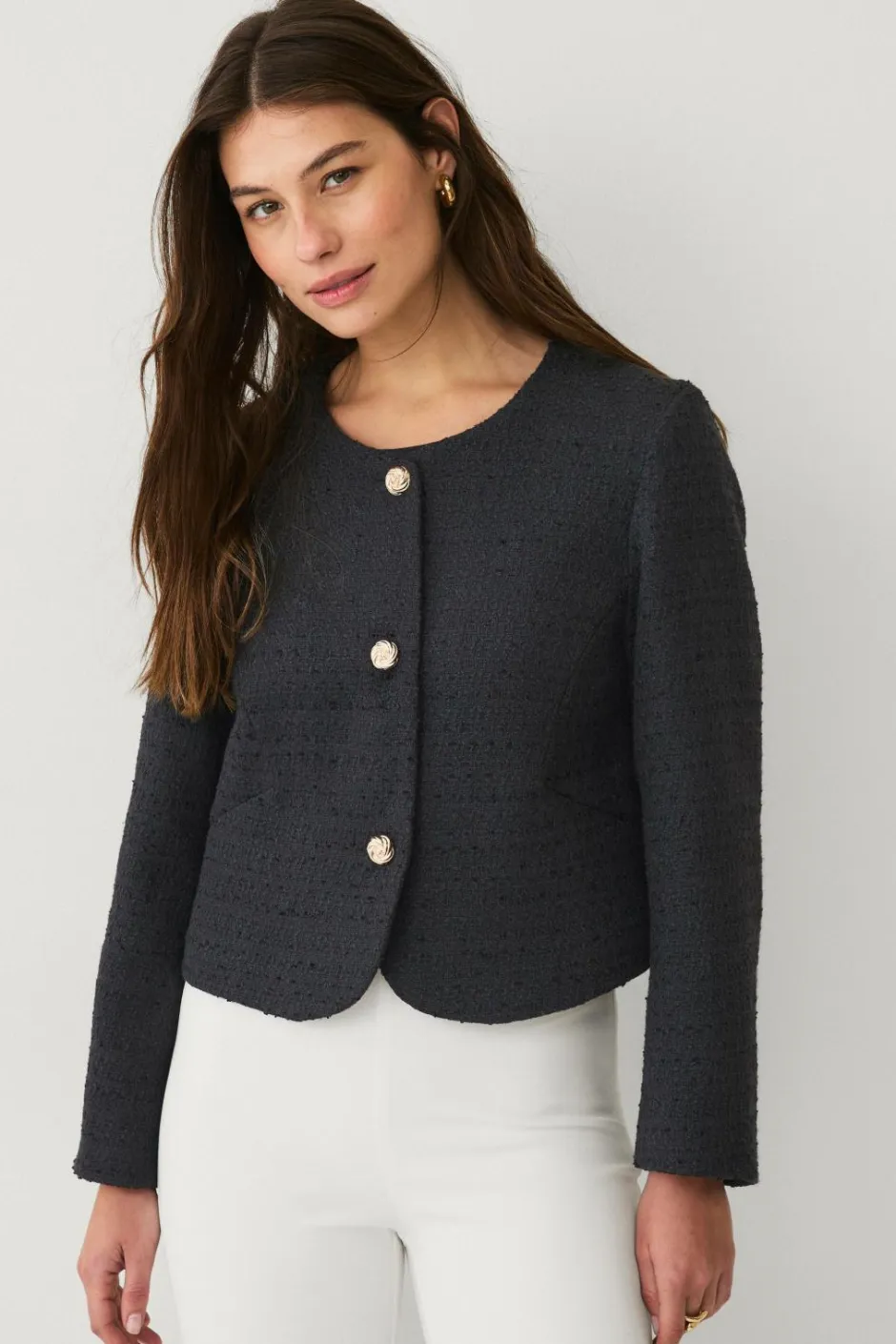 Discount Collection Bouclé-jakke med guldknapper Dame Blazere & Veste