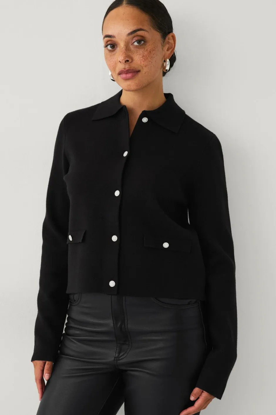 Hot Collection Cardigan med glitrende knapper Dame Trøjer & Cardigans