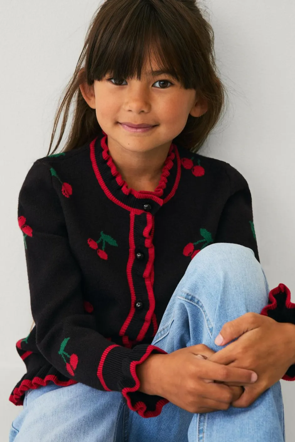 Ellos Collection Cardigan med kirsebær-mønster^Børn Trøjer & Cardigans