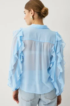 Outlet Collection Chiffonbluse med flæser og knaplukning Dame Skjorter & Bluser