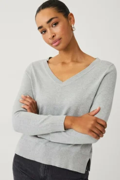 Hot Collection Finstrikket trøje med v-hals Dame Basistøj|Trøjer & Cardigans