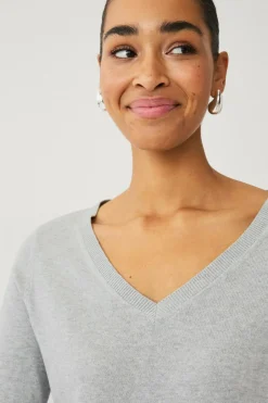 Hot Collection Finstrikket trøje med v-hals Dame Basistøj|Trøjer & Cardigans