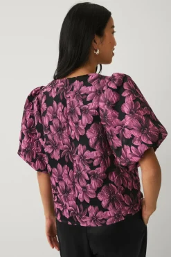 Ellos Collection Jacquardvævet bluse med pufærmer^Dame Skjorter & Bluser