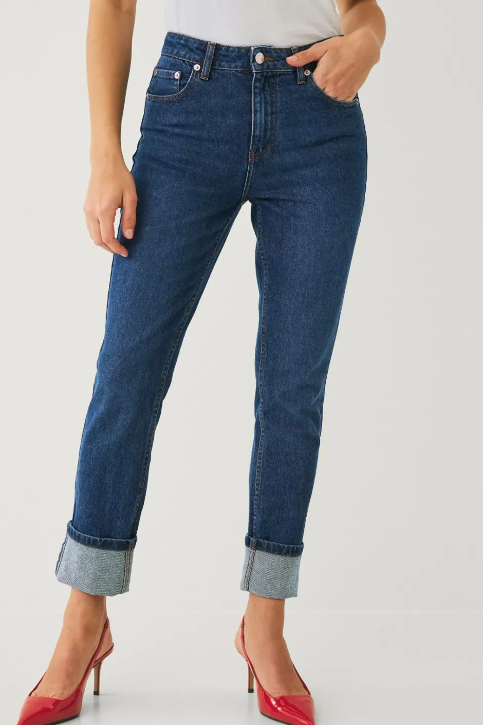 New Collection Jeans Slim Straight Folded Dame Jeans