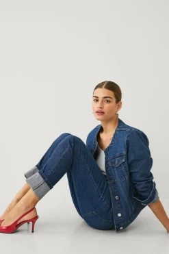 New Collection Jeans Slim Straight Folded Dame Jeans