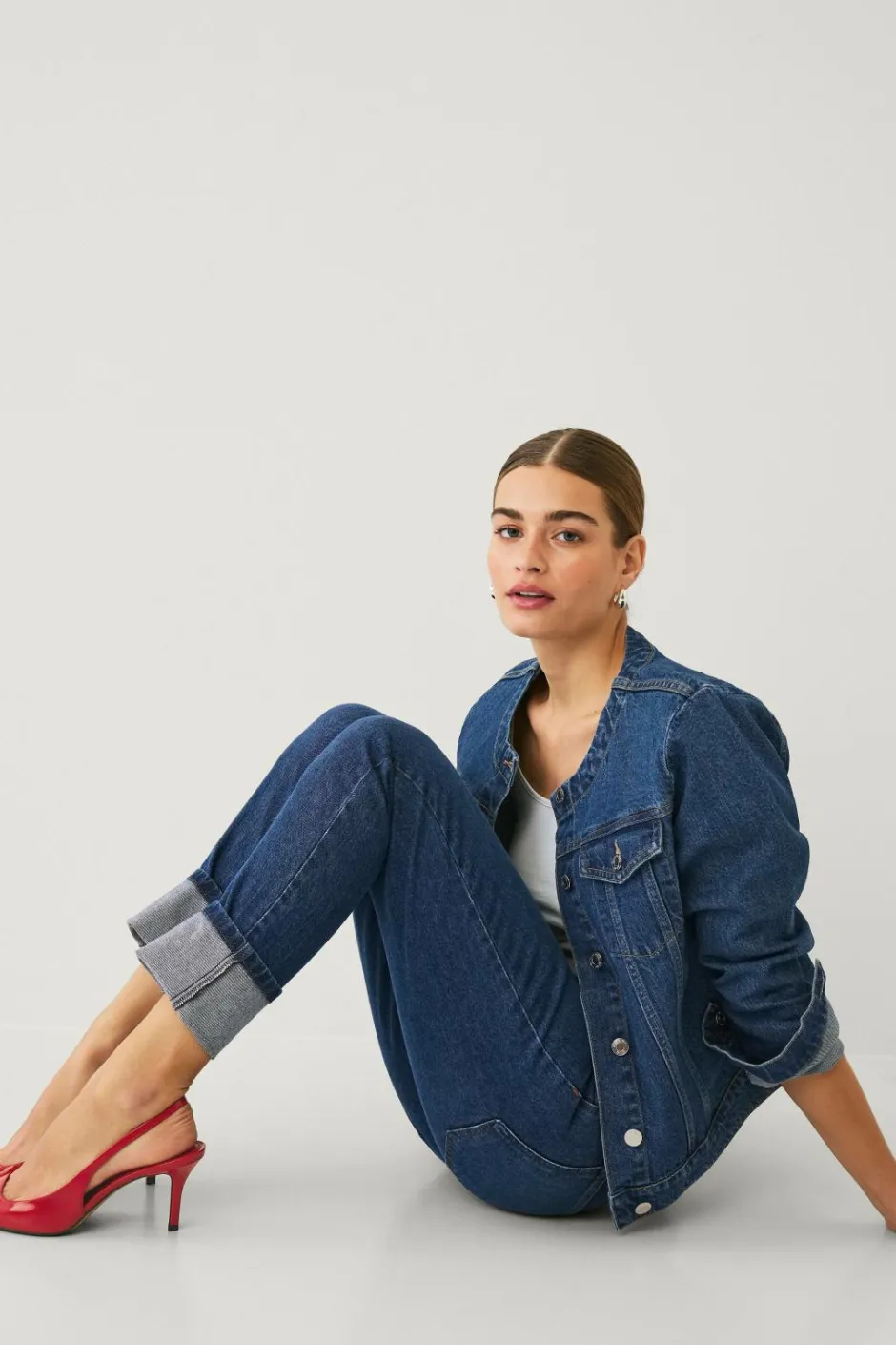 New Collection Jeans Slim Straight Folded Dame Jeans