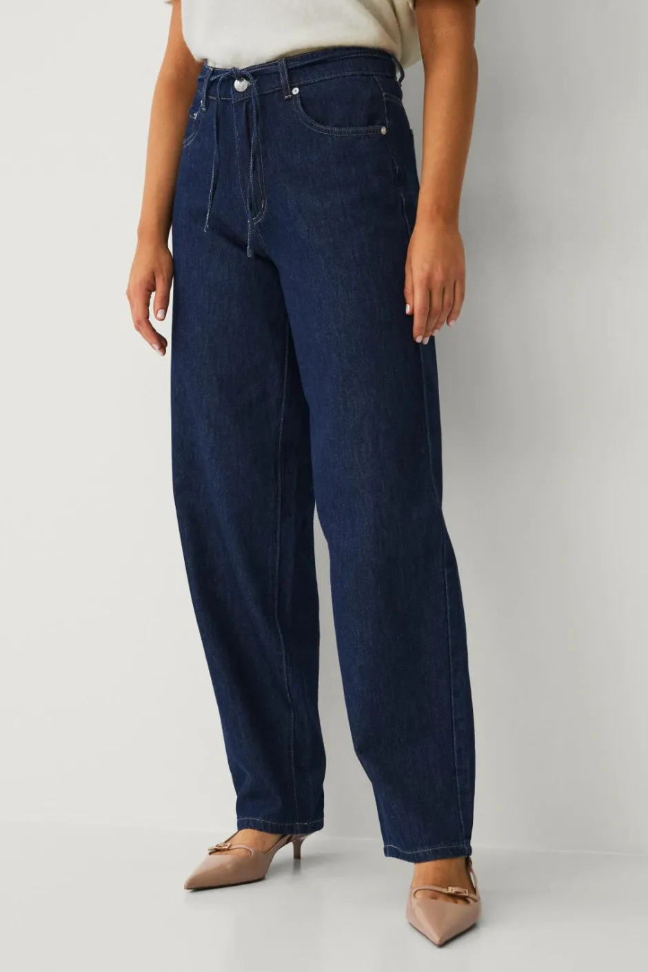 Hot Collection Jeans med brede ben og bindebånd i taljen Dame Jeans