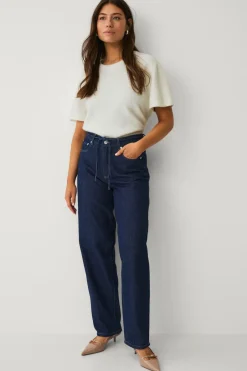 Hot Collection Jeans med brede ben og bindebånd i taljen Dame Jeans