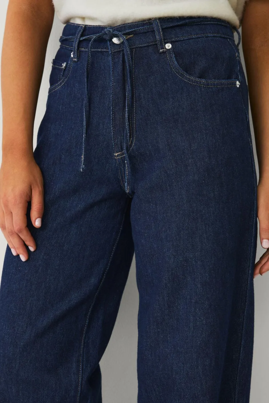 Hot Collection Jeans med brede ben og bindebånd i taljen Dame Jeans