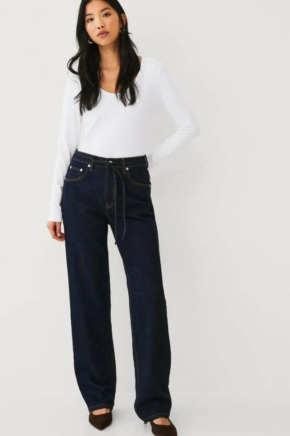 Ellos Collection Jeans med brede ben og bindebånd i taljen^Dame Jeans
