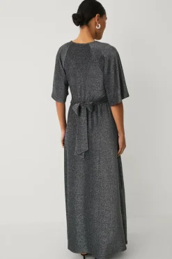 New Collection Maxi kjole i lurex med bindebælte Dame Kjoler