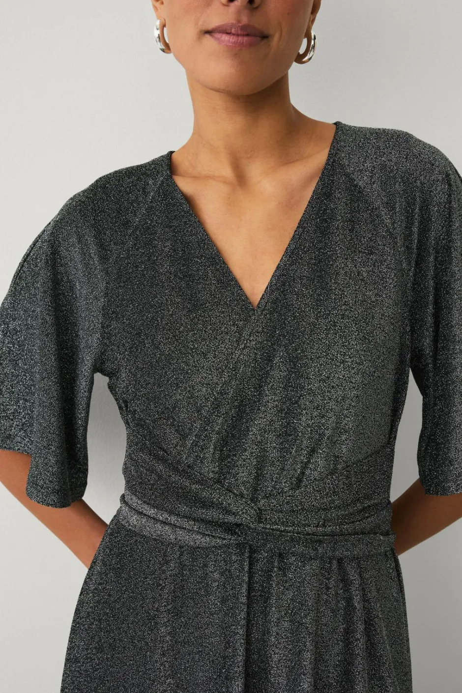 New Collection Maxi kjole i lurex med bindebælte Dame Kjoler