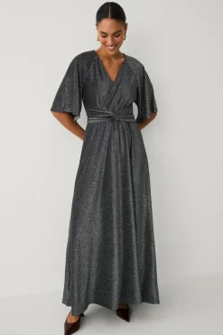 New Collection Maxi kjole i lurex med bindebælte Dame Kjoler