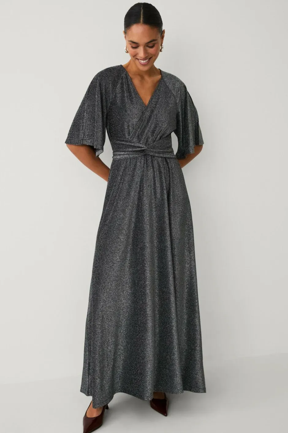 New Collection Maxi kjole i lurex med bindebælte Dame Kjoler
