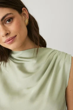 Best Collection Ærmeløs satinbluse med drapering Dame Toppe & Tank-Toppe