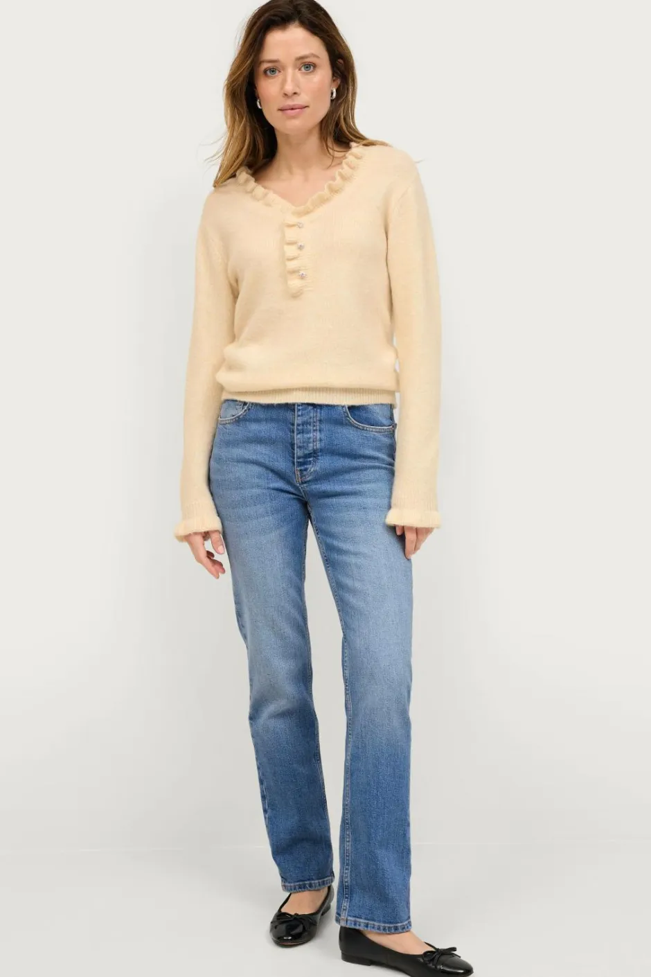Ellos Collection Strikket trøje med flæsedetaljer^Dame Trøjer & Cardigans