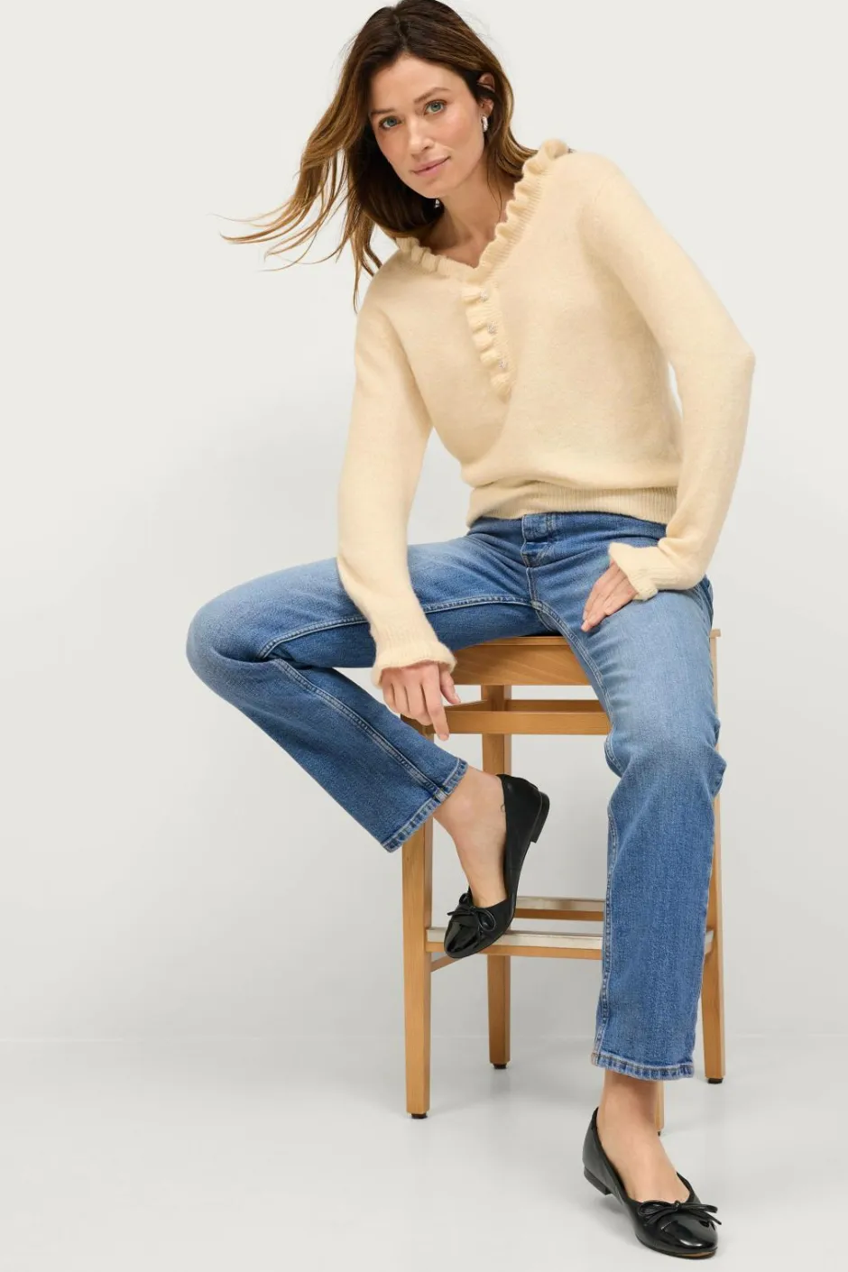 Ellos Collection Strikket trøje med flæsedetaljer^Dame Trøjer & Cardigans