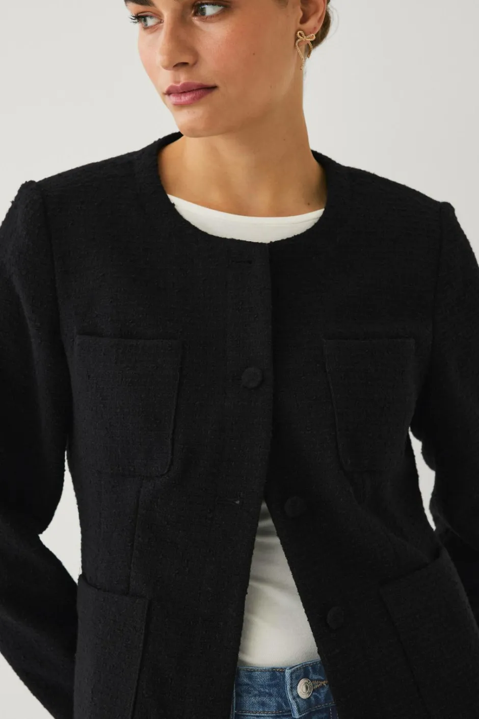 Clearance Collection Tæt på figuren blazer i struktur med påklædte knapper Dame Blazere & Veste
