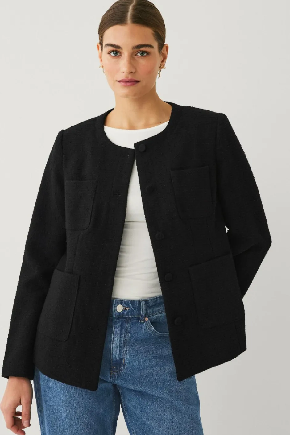 Clearance Collection Tæt på figuren blazer i struktur med påklædte knapper Dame Blazere & Veste
