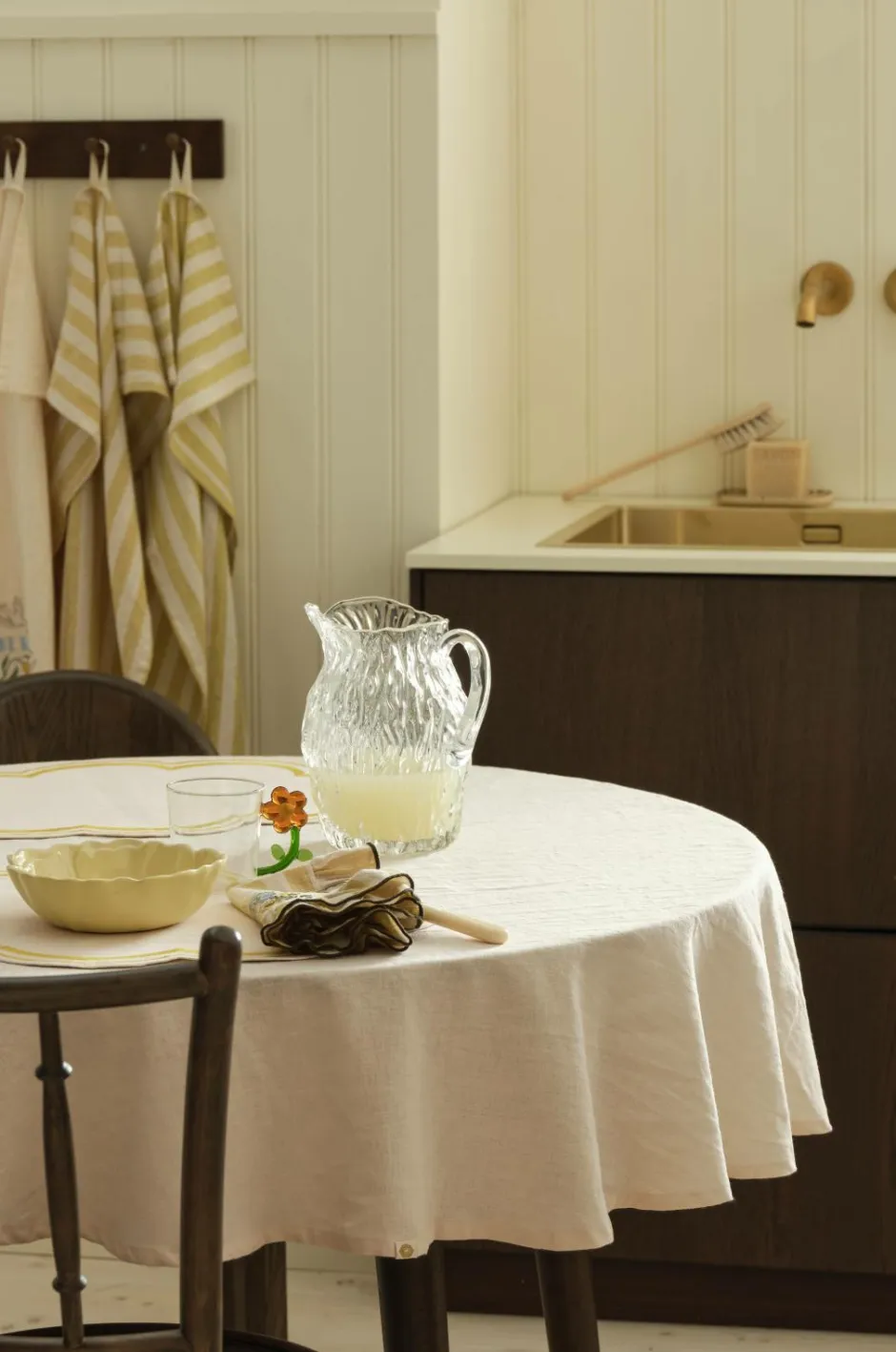 Outlet Home Dug Elly i genanvendt halvlinned Ø 150 cm Borddækning & Servering|Bordtekstiler