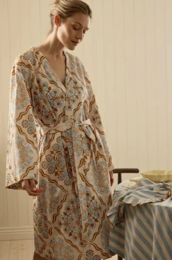 Sale Home Kimono Elly Tile Kimono i genanvendt halvlinned Homewear