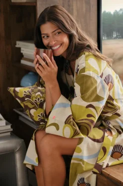 Clearance Home Kimono Elly Retro i genanvendt halvlinned Homewear