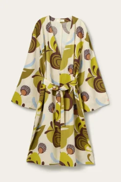 Clearance Home Kimono Elly Retro i genanvendt halvlinned Homewear