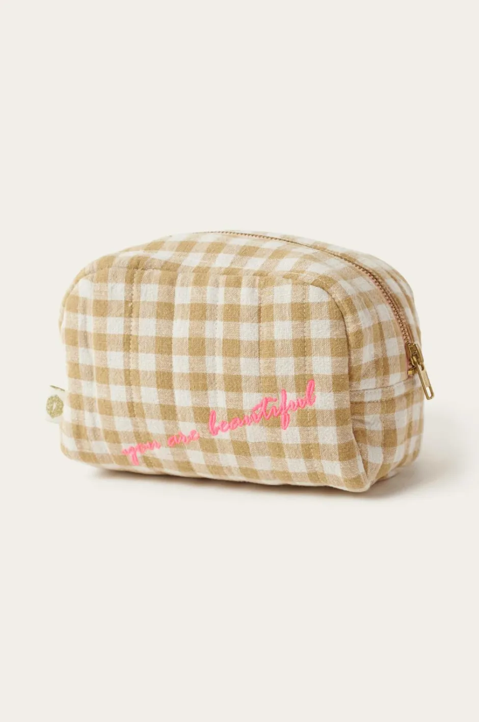 Ellos Home Makeup taske Elly Check i genanvendt halvlinned^ Makeup-Tasker|Homewear