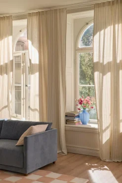 Clearance Home Multibåndsgardin Elly Thin Stripe i genanvendt halvlinned 2-pak Gardinlængder Med Rynkebånd