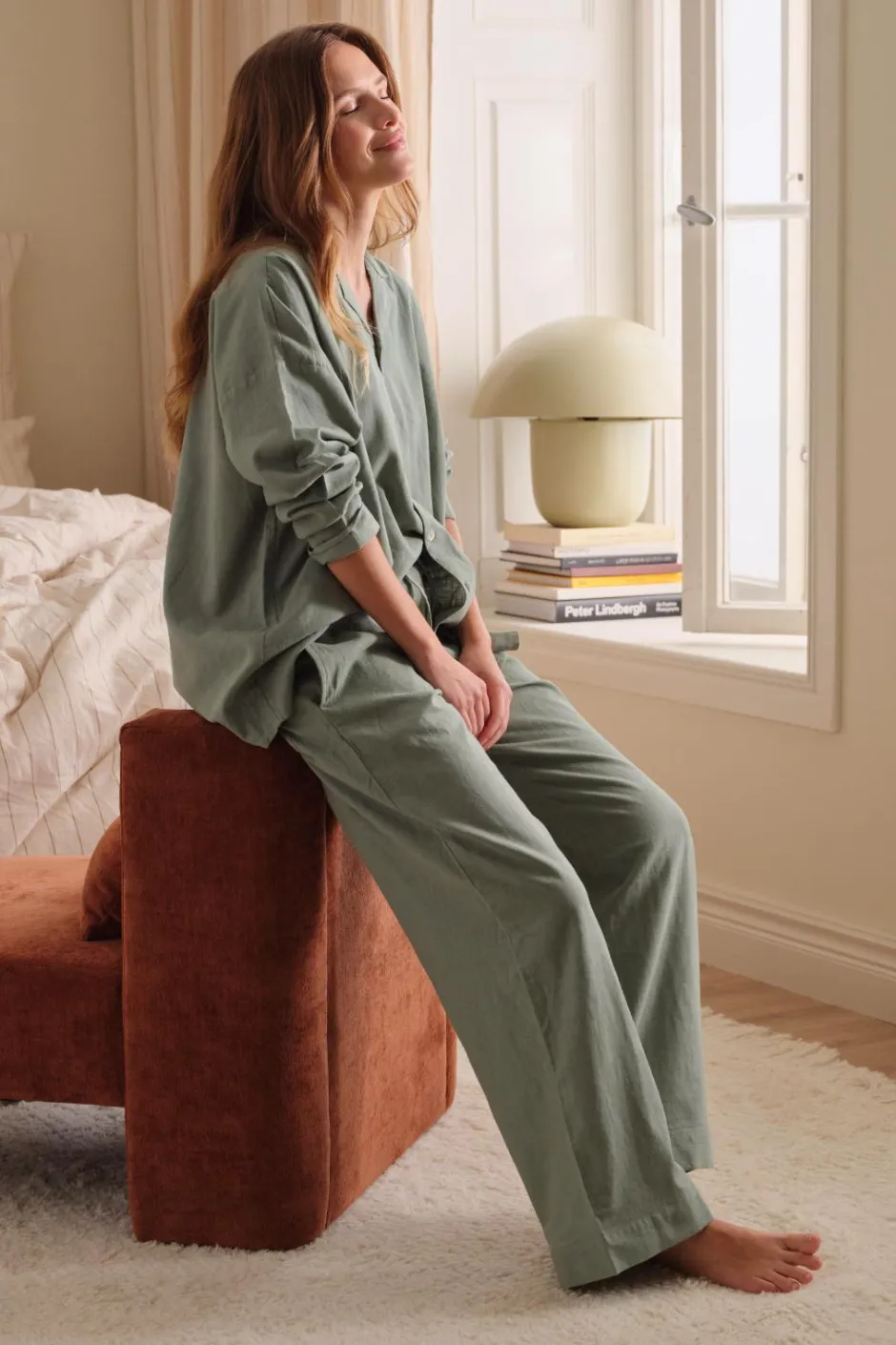 Ellos Home Natbukser Pyjama Pant Elly i genanvendt halvlinned^ Homewear