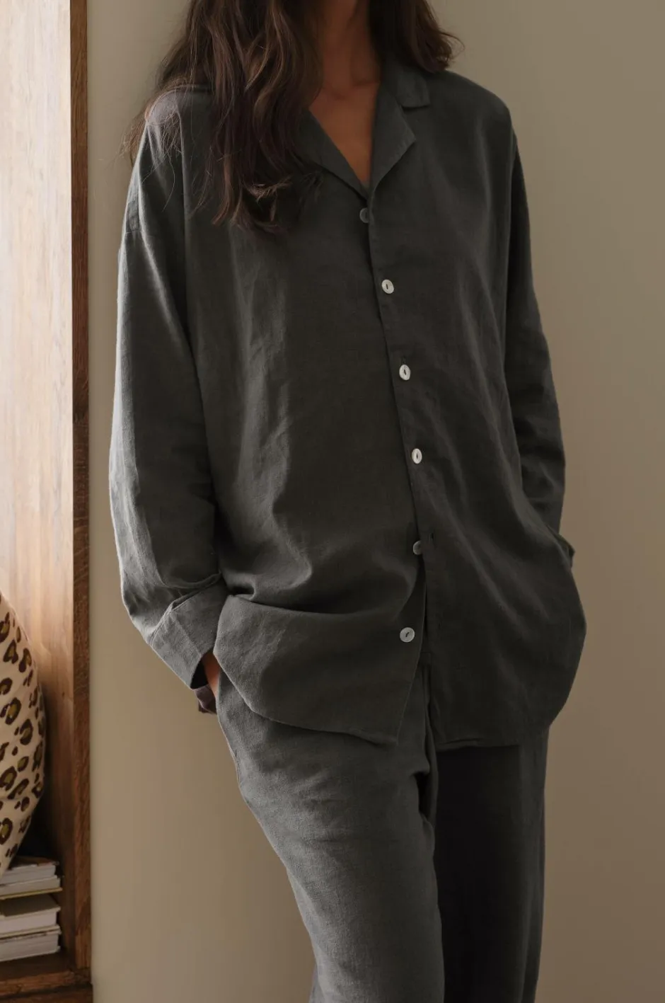 Hot Home Natbukser Pyjama Pant Elly i genanvendt halvlinned Homewear