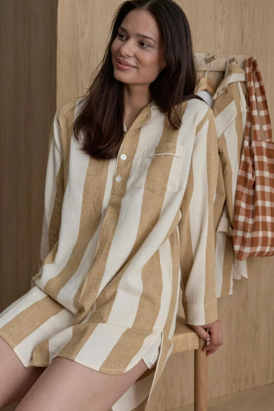 Ellos Home Natskjorte Valerie Block Stripe i bomuldsflonel^ Homewear