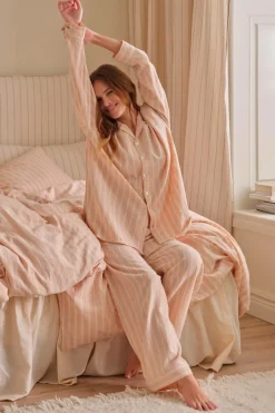 Ellos Home Pyjamasskjorte Elly Stripe i genanvendt halvlinned^ Homewear