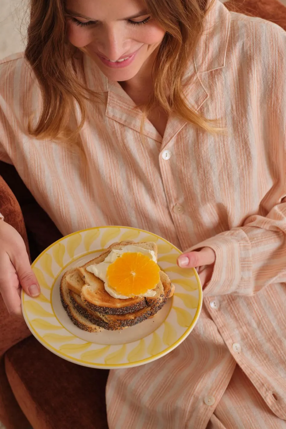 Ellos Home Pyjamasskjorte Elly Stripe i genanvendt halvlinned^ Homewear